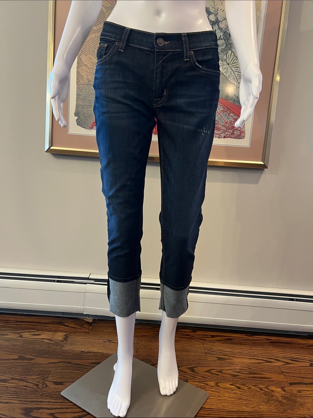 Hudson Jeans Dark Blue Cropped Cuffed Women's Jeans